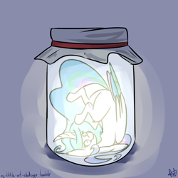 Size: 2000x2000 | Tagged: safe, artist:ogaraorcynder, princess celestia, alicorn, pony, glow, jar, jar of pony, missing cutie mark, pony in a bottle, solo, tiny