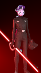 Size: 1080x1920 | Tagged: safe, artist:spinostud, starlight glimmer, anthro, unicorn, 3d, double lightsaber, inquisitor, lightsaber, looking at you, second sister, solo, source filmmaker, star wars, star wars: jedi fallen order, weapon