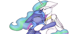 Size: 1006x477 | Tagged: safe, artist:161141, princess celestia, princess luna, alicorn, pony, crying, s1 luna