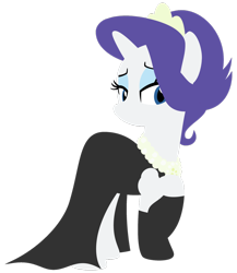 Size: 1024x1182 | Tagged: safe, artist:blah23z, rarity, pony, unicorn, audrey hepburn, black dress, breakfast at tiffany's, clothes, dress, fancy, holly golightly, lidded eyes, lineless, raised hoof, solo