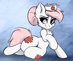 Size: 2357x1966 | Tagged: safe, artist:kapusta123, nurse redheart, earth pony, pony, both cutie marks, cheek fluff, chest fluff, cute, cutie mark, ear fluff, female, heartabetes, leg fluff, mare, shoulder fluff, sitting, solo, wide hips