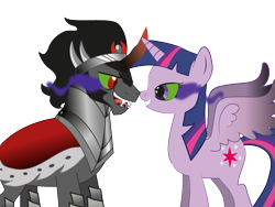 Size: 1024x768 | Tagged: safe, artist:raggyrabbit94, derpibooru import, king sombra, twilight sparkle, twilight sparkle (alicorn), alicorn, pony, boop, dark magic, female, magic, male, mare, noseboop, shipping, simple background, sombra eyes, straight, transparent background, twibra