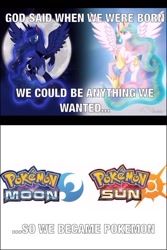 Size: 640x960 | Tagged: safe, princess celestia, princess luna, alicorn, pony, meme, pokémon, pokémon sun and moon