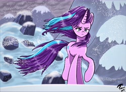 Size: 11533x8436 | Tagged: safe, artist:brekrofmadness, starlight glimmer, pony, the ending of the end, absurd resolution, badass, scene interpretation, snow, solo