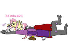 Size: 502x318 | Tagged: safe, fluttershy, sweetie belle, oc, oc:hauteclaire, oc:porthos, pegasus, pony, cute