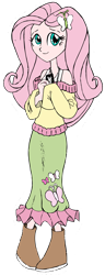 Size: 1025x2677 | Tagged: safe, artist:edcom02, artist:jmkplover, fluttershy, equestria girls, clothes, cute, dog tags, humanized, long skirt, long sleeves, off shoulder, simple background, sweater, sweatershy, tanktop, transparent background