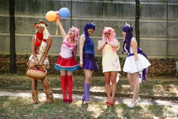 Size: 1280x853 | Tagged: safe, artist:nikitacosplay, applejack, fluttershy, pinkie pie, rarity, twilight sparkle, human, cosplay, high heels, irl, irl human, photo, shoes