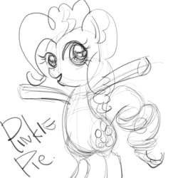 Size: 512x512 | Tagged: safe, pinkie pie, earth pony, pony, female, mare, monochrome, simple background, sketch, solo, white background