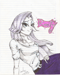 Size: 1024x1267 | Tagged: safe, artist:x-force02ranger, rarity, equestria girls, breasts, female, lined paper, solo, traditional art, watermark