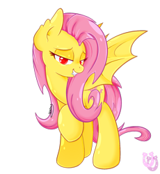 Size: 1087x1180 | Tagged: safe, artist:shadowhulk, fluttershy, bedroom eyes, fangs, flutterbat, looking at you, solo