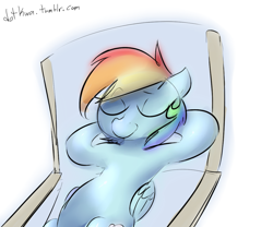 Size: 1155x961 | Tagged: dead source, safe, artist:dotkwa, derpibooru import, rainbow dash, pegasus, pony, 30 minute art challenge, chillaxing, eyes closed, hooves behind head, solo