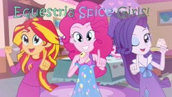 Size: 1280x720 | Tagged: safe, artist:amante56, pinkie pie, rarity, sunset shimmer, equestria girls, clothes, equestria spice girls, pajamas, sleeveless, spice girls, trio, wannabe