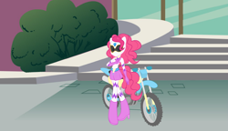 Size: 1200x692 | Tagged: source needed, safe, artist:kiwi, pinkie pie, equestria girls, friendship games, motocross outfit, motorcycle outfit, solo