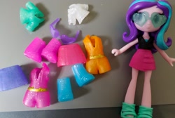 Size: 2048x1377 | Tagged: safe, starlight glimmer, equestria girls, boots, clothes, doll, dress, equestria girls minis, glasses, merchandise, miniskirt, photo, sandals, shoes, shorts, skirt, solo, toy