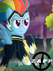 Size: 1500x2000 | Tagged: safe, artist:knadire, artist:knadow-the-hechidna, derpibooru import, rainbow dash, zapp, pegasus, pony, power ponies (episode), marvel, mashup, parody, poster, power ponies, solo, x-men