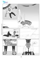 Size: 1200x1697 | Tagged: safe, artist:pia-sama, applejack, spike, anthro, comic:rogue diamond, boat, comic, monochrome