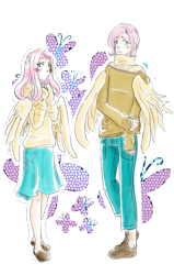 Size: 1328x2085 | Tagged: safe, artist:himram, butterscotch, fluttershy, human, humanized, rule 63, self ponidox, winged humanization