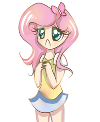 Size: 1024x1243 | Tagged: safe, artist:tamoqu, fluttershy, human, :<, clothes, humanized, miniskirt, skirt, solo, wingding eyes