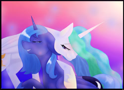 Size: 11000x8000 | Tagged: safe, artist:raythenerd, princess celestia, princess luna, alicorn, pony, friendship is magic, absurd resolution, crying, floppy ears, hug, neck hug, royal sisters, s1 luna, scene interpretation, smiling, tears of joy