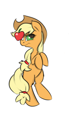 Size: 700x1200 | Tagged: safe, artist:macheteponies, part of a set, applejack, earth pony, pony, apple, balancing, ponies balancing stuff on their nose, rearing, simple background, solo