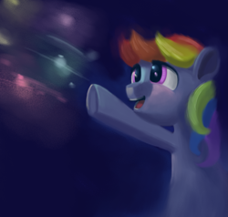 Size: 2839x2700 | Tagged: safe, artist:ahobobo, derpibooru import, rainbow dash, pegasus, pony, 2019, bust, female, fireworks, looking at something, looking up, mare, open mouth, pointing, reaching, solo, three quarter view, wingless
