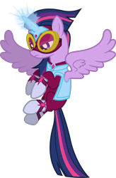 Size: 4900x7480 | Tagged: safe, artist:90sigma, derpibooru import, masked matter-horn, twilight sparkle, twilight sparkle (alicorn), alicorn, pony, power ponies (episode), absurd resolution, clothes, costume, female, goggles, magic, mare, mask, power ponies, simple background, solo, transparent background, vector