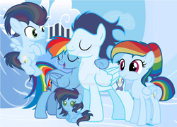 Size: 1280x917 | Tagged: safe, artist:turtlelucy, derpibooru import, rainbow dash, soarin', pegasus, pony, family, female, male, offspring, parent:rainbow dash, parent:soarin', parents:soarindash, shipping, soarindash, straight