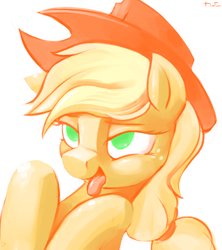 Size: 3000x3382 | Tagged: safe, artist:dimfann, applejack, earth pony, pony, bedroom eyes, solo, tongue out