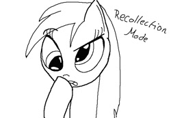 Size: 650x450 | Tagged: safe, derpy hooves, /mlp/, 4chan, black and white, grayscale, monochrome, msponyadventures, simple background, solo, text, thinking