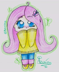 Size: 3686x4504 | Tagged: safe, artist:azurina, fluttershy, human, blushing, clothes, humanized, solo, sweatershy