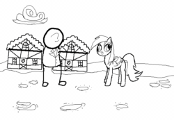 Size: 650x450 | Tagged: safe, derpy hooves, oc, oc:anon, pony, /mlp/, 4chan, animated, black and white, grayscale, monochrome, msponyadventures, ponyville