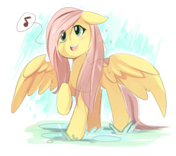 Size: 850x751 | Tagged: safe, artist:ende26, fluttershy, pegasus, pony, rain, singing, sketch, solo, wet mane