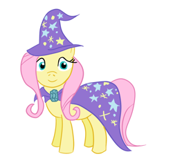 Size: 846x798 | Tagged: safe, artist:rexninja, fluttershy, pegasus, pony, solo, trixie's cape, trixie's hat