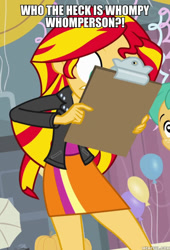 Size: 600x881 | Tagged: safe, edit, edited screencap, screencap, sunset shimmer, equestria girls, equestria girls (movie), caption, clipboard, image macro, recess, text