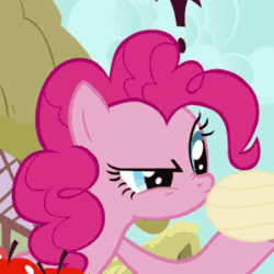 Size: 300x300 | Tagged: safe, edit, edited screencap, screencap, pinkie pie, earth pony, pony, green isn't your color, animated, cropped, death note, eating, potato chips, puffy cheeks, solo
