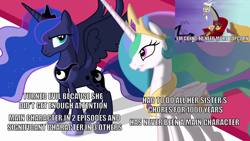 Size: 1280x720 | Tagged: safe, artist:applegeek83, edit, edited screencap, screencap, discord, princess celestia, princess luna, alicorn, pony, caption, drama bait, image macro, meme, op is a cuck, op is trying to start shit, royal sisters