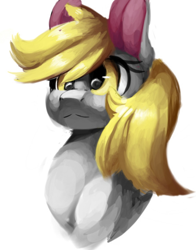 Size: 450x575 | Tagged: safe, artist:penpale-heart, edit, derpy hooves, pony, bust, cropped, eye reflection, female, hair over one eye, mare, reflection, simple background, solo, white background