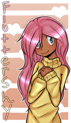 Size: 1063x1829 | Tagged: safe, artist:pokemon-trash, fluttershy, human, clothes, humanized, solo, sweatershy