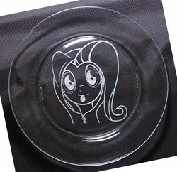 Size: 2233x2160 | Tagged: safe, fluttershy, pegasus, pony, craft, engraving, female, glass, mare