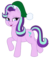 Size: 4825x5688 | Tagged: safe, artist:darkskeletonpony, starlight glimmer, pony, unicorn, christmas, hat, holiday, lidded eyes, santa hat, simple background, solo, transparent background