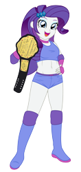 Size: 1008x2136 | Tagged: safe, artist:sumin6301, rarity, equestria girls, belly button, championship belt, clothes, fingerless gloves, gloves, looking at you, midriff, open mouth, shorts, solo, sports bra, wrestling