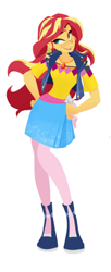 Size: 422x1032 | Tagged: safe, artist:bcpony, edit, sunset shimmer, human, equestria girls, boots, clothes, cropped, female, geode of empathy, hand on hip, high heels, jewelry, magical geodes, necklace, open mouth, pantyhose, shirt, shoes, simple background, skirt, white background