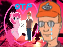 Size: 2400x1800 | Tagged: safe, artist:fehlung, artist:mike judge, artist:shitigal-artust, edit, pinkie pie, anthro, 1000 hours in ms paint, belly button, crack shipping, crying, dale gribble, exploitable meme, heart, king of the hill, love, meme, ms paint, otp, shipping, sunset