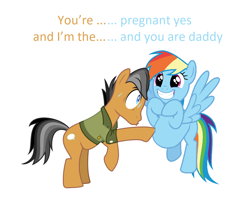 Size: 1182x974 | Tagged: safe, derpibooru import, edit, editor:proto29, quibble pants, rainbow dash, pegasus, pony, female, male, pregnant, quibbledash, shipping, straight, you're the father