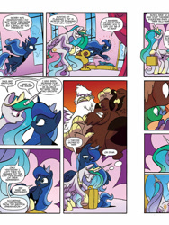 Size: 720x960 | Tagged: safe, artist:jay fosgitt, idw, princess celestia, princess luna, alicorn, griffon, pony, yak, spoiler:comic, spoiler:comicff28, preview, royal sisters, well that escalated quickly