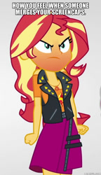 Size: 600x1044 | Tagged: safe, edit, edited screencap, screencap, sunset shimmer, better together, equestria girls, rollercoaster of friendship, angry, caption, drama, geode of empathy, image macro, magical geodes, meme, text