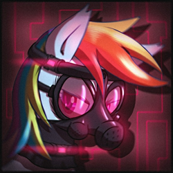 Size: 600x600 | Tagged: safe, artist:smokedpone, derpibooru import, rainbow dash, pegasus, pony, gas mask, glare, solo