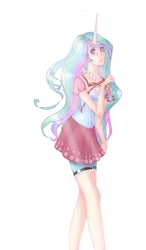 Size: 750x1280 | Tagged: safe, artist:161141, princess celestia, human, clothes, dress, horned humanization, humanized, simple background, solo