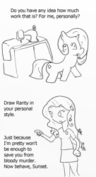 Size: 374x686 | Tagged: safe, rarity, human, clothes, female, humanized, monochrome