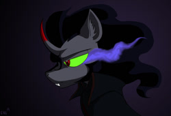 Size: 1024x697 | Tagged: safe, artist:assassin-or-shadow, derpibooru import, king sombra, pony, unicorn, curved horn, dark, dark magic, magic, profile, solo, sombra eyes